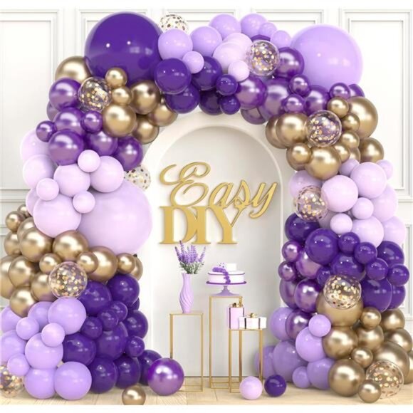 Purple and Gold Balloon Arch & Garland Kit –Small and Large Purple Gold Balloons - Picture 4 of 7